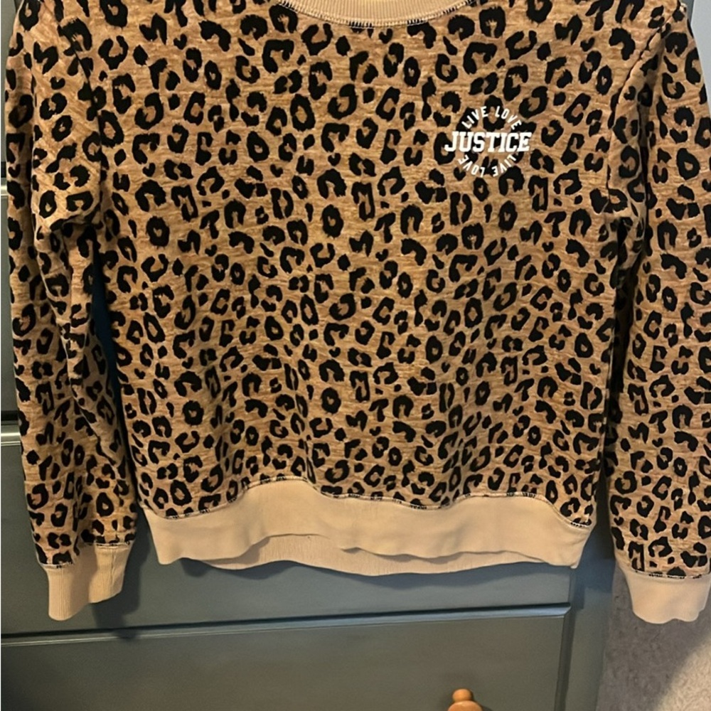 Kids Justice Leopard Print Crew Neck - Brown and Black